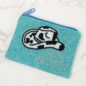 Lets go Girls Rodeo Hat Beaded Zip Pouch in Blue