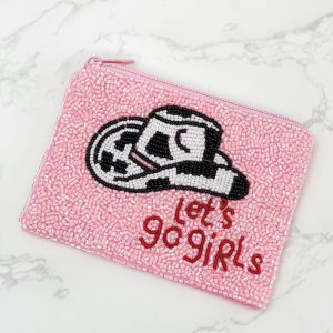 Lets go Girls Rodeo Hat Beaded Zip Pouch in Pink